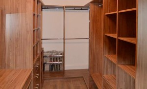 Walnut walk in wardrobe